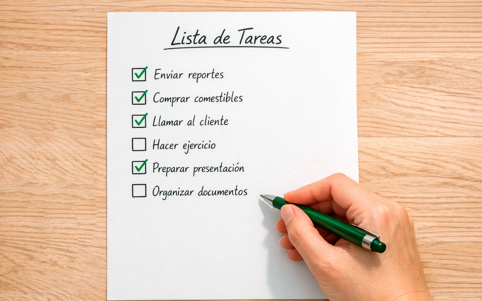 Lista de verificación con marcas de aprobación en papel