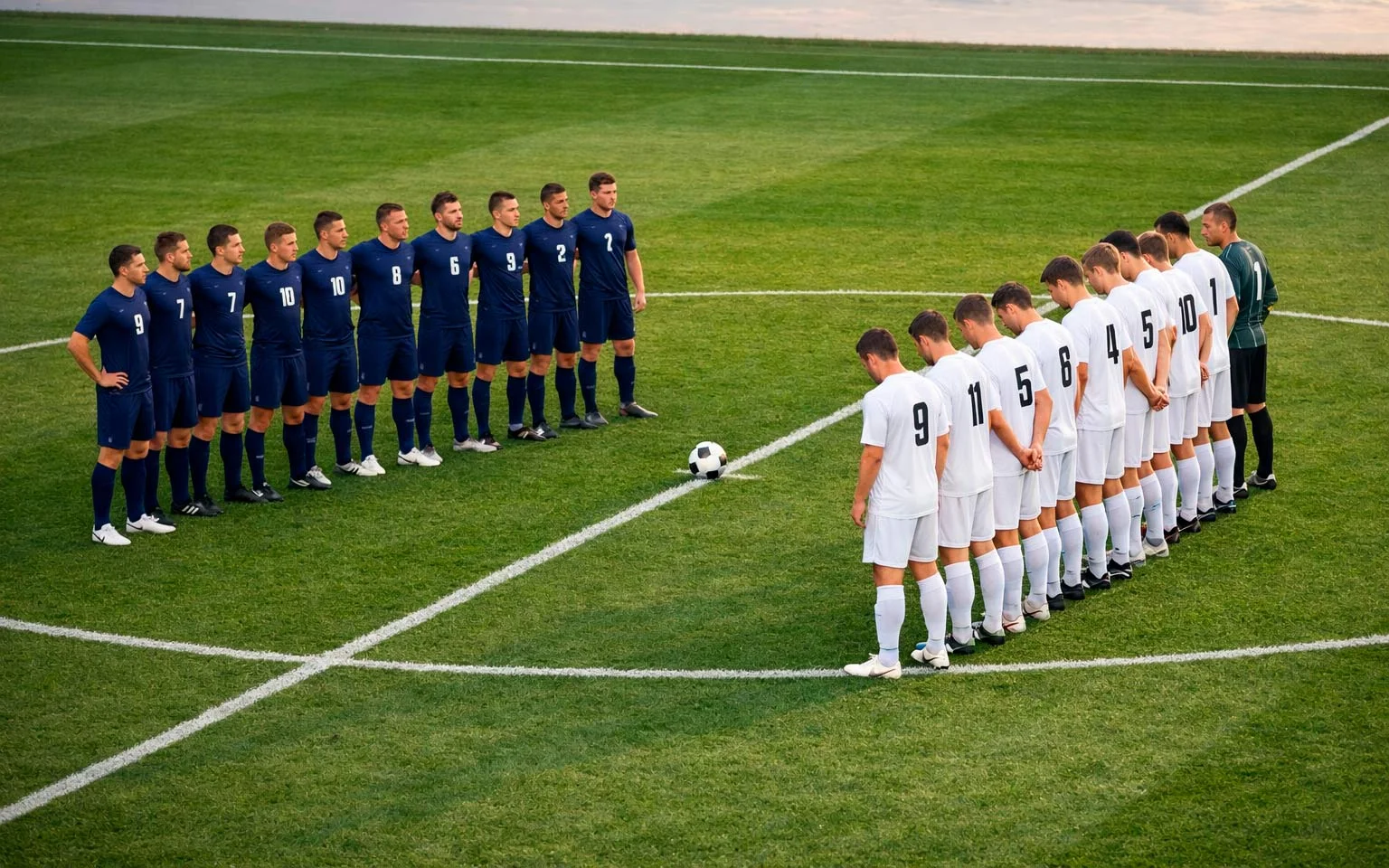 Dos equipos de fútbol en el césped con diferente nivel de juego