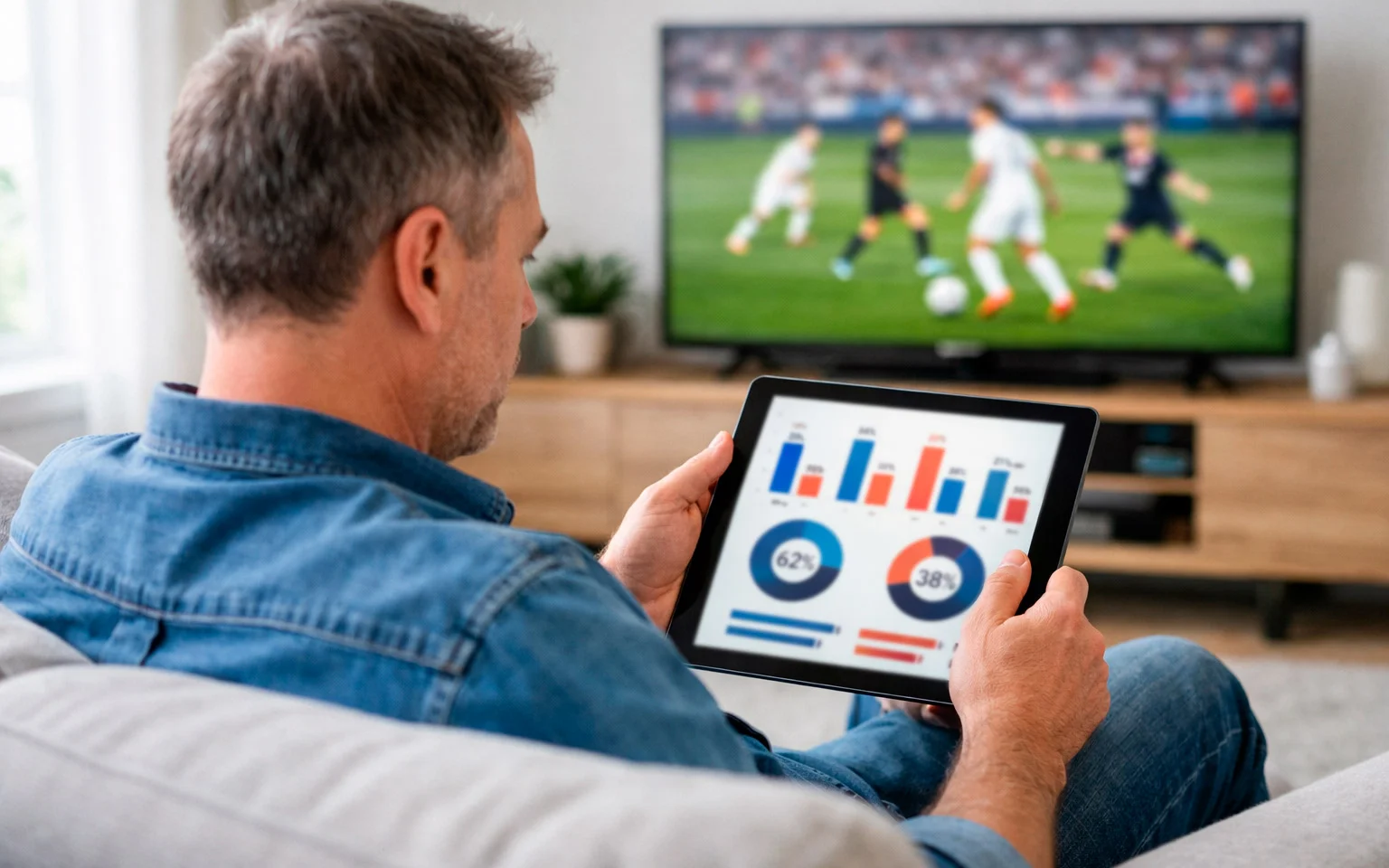 Persona analizando estadísticas de fútbol en una tablet