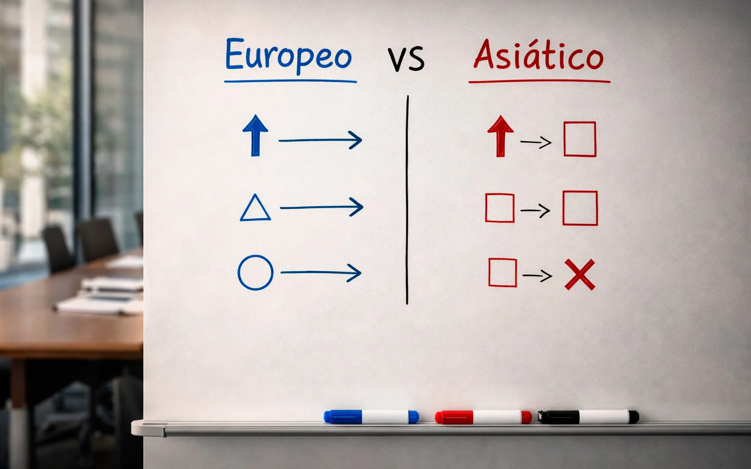 Comparativa visual entre hándicap europeo y asiático en pizarra