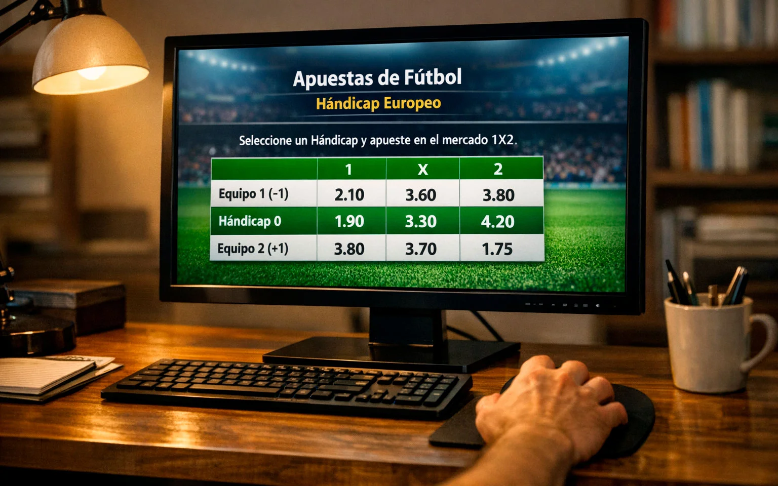 Pantalla de apuestas mostrando opciones 1X2 con hándicap