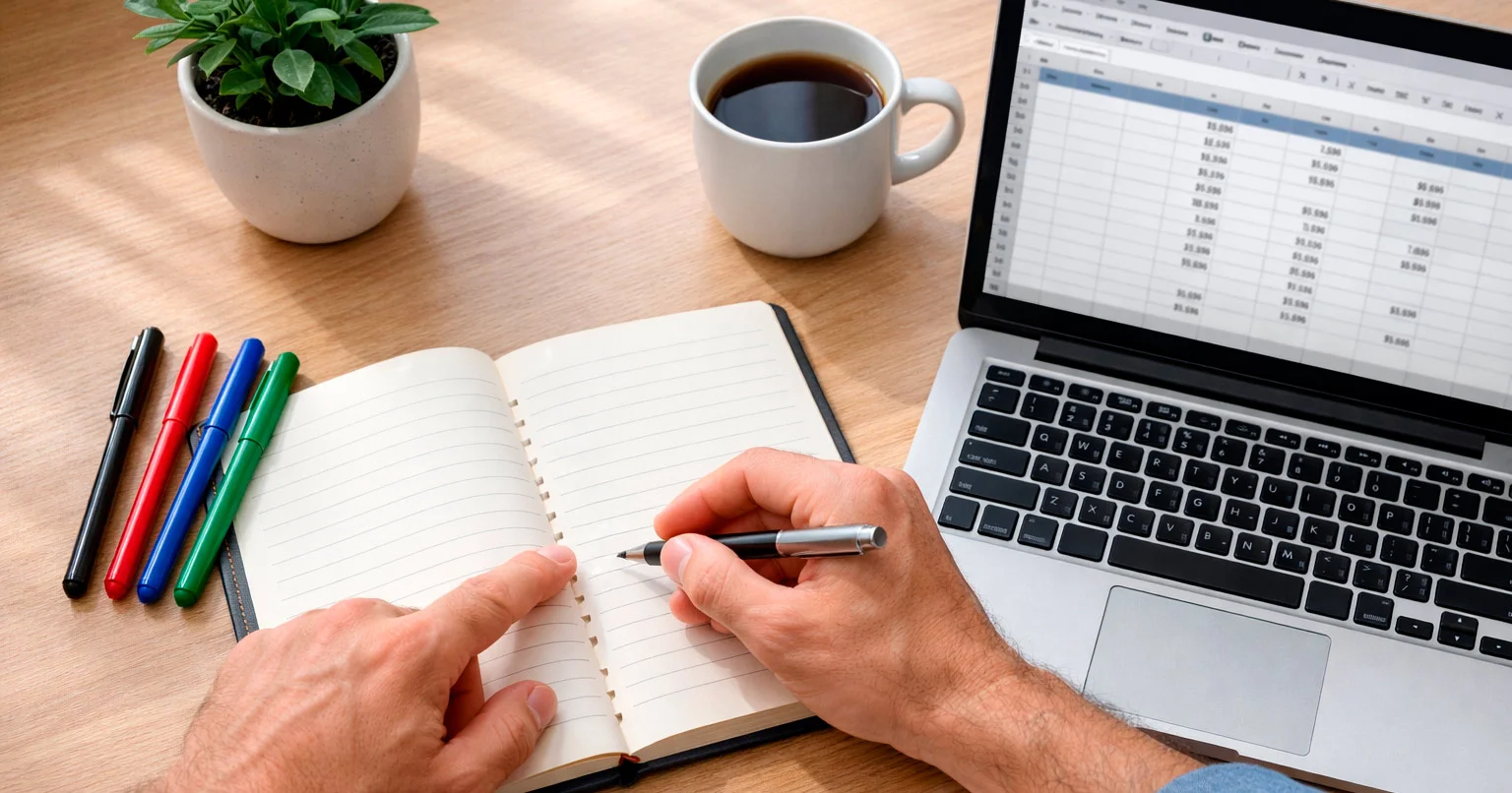 Persona organizando su presupuesto para apuestas en escritorio