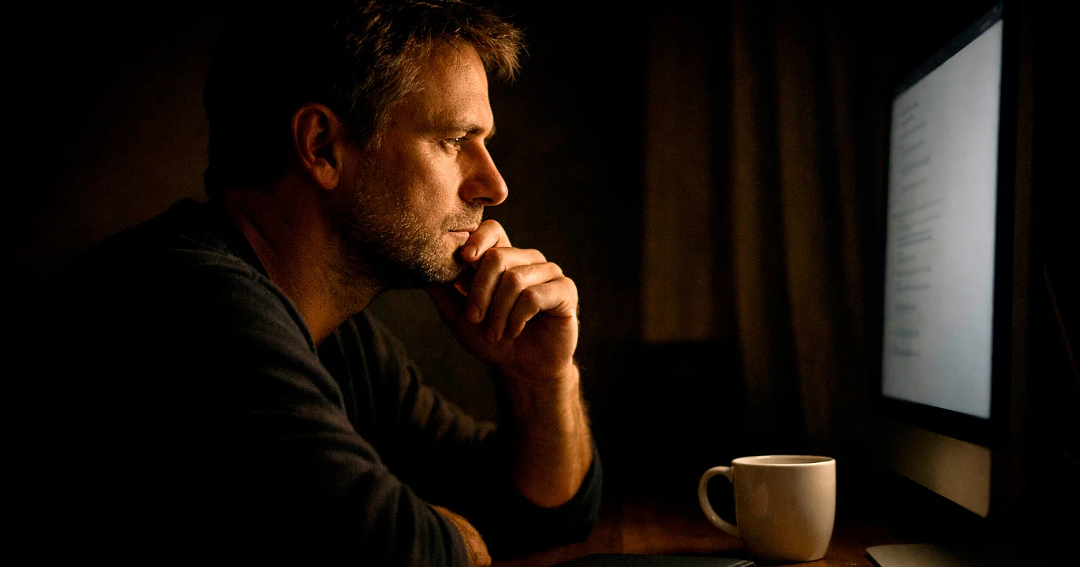 Persona reflexionando frente a pantalla de apuestas deportivas