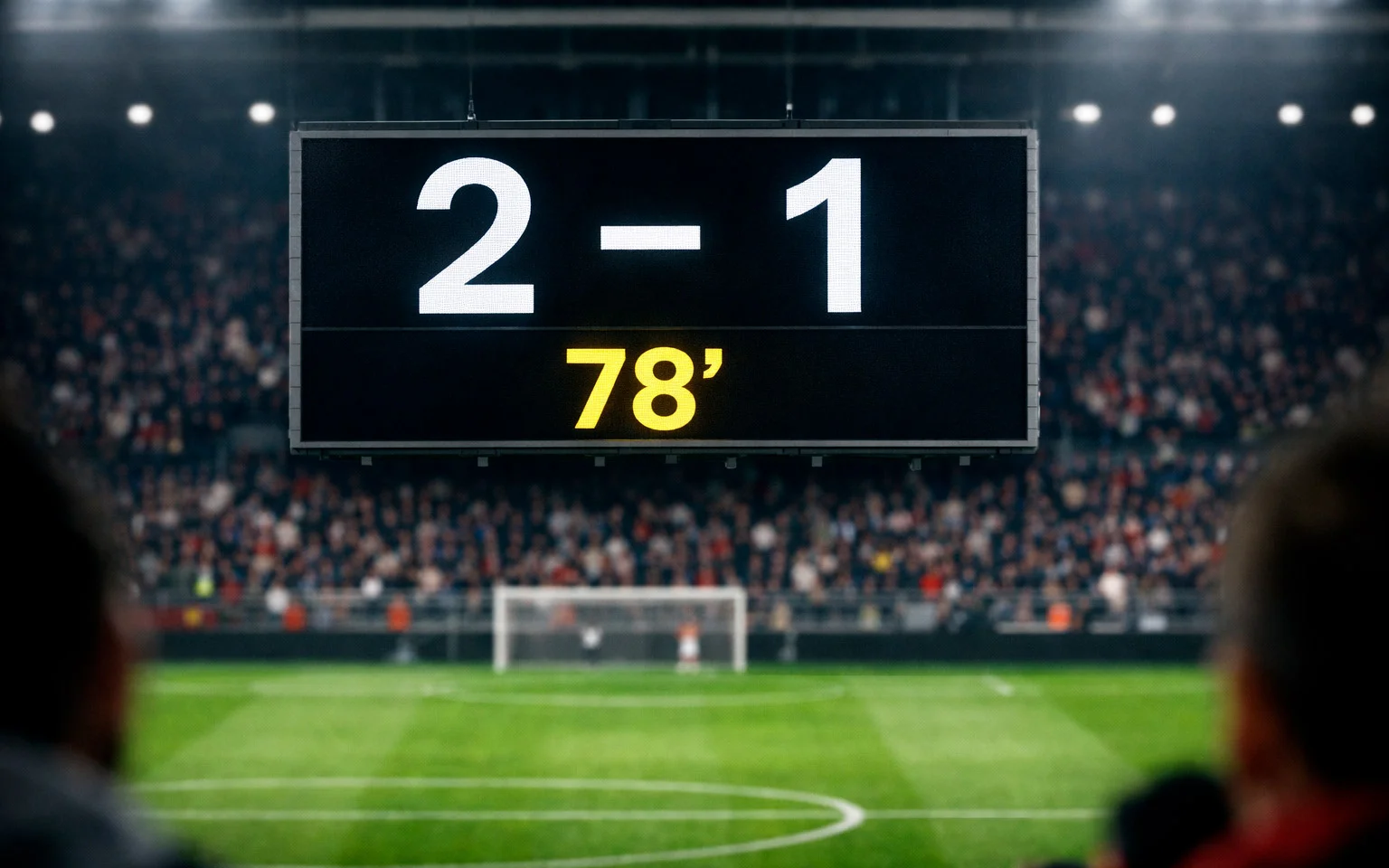 Marcador de un partido de fútbol mostrando resultado en un estadio